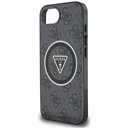 Guess IML Metal Glitter 4G Circle Triangle MagSafe – dėklas, skirtas iPhone 16e (juodas)