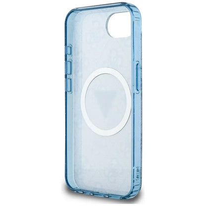 Guess IML Metal Glitter 4G Circle Triangle MagSafe – dėklas, skirtas iPhone 16e (mėlynas)
