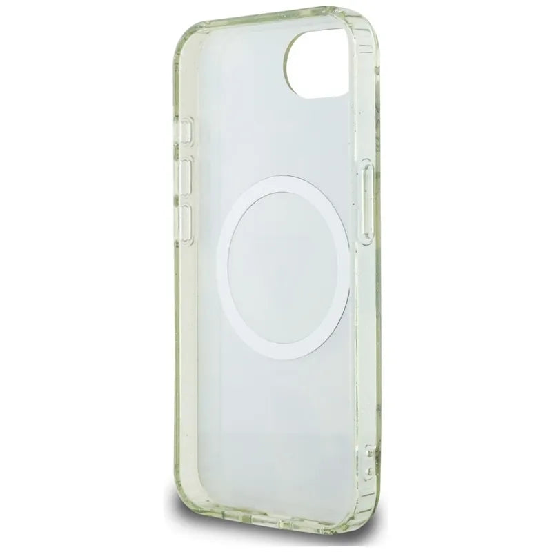 Guess IML Metal Glitter Flowers Triangle MagSafe – Dėklas iPhone 16e (žalias)