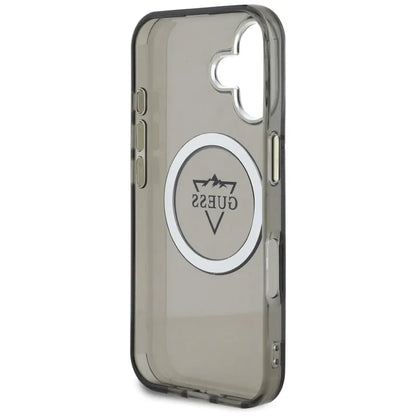 Guess IML Metal Mountain Logo MagSafe – dėklas iPhone 16 (juodas)