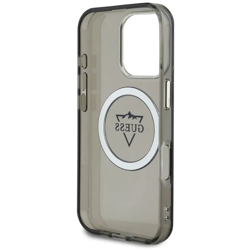 Guess IML Metal Mountain Logo MagSafe – dėklas, skirtas „iPhone 16 Pro“ (juodas)
