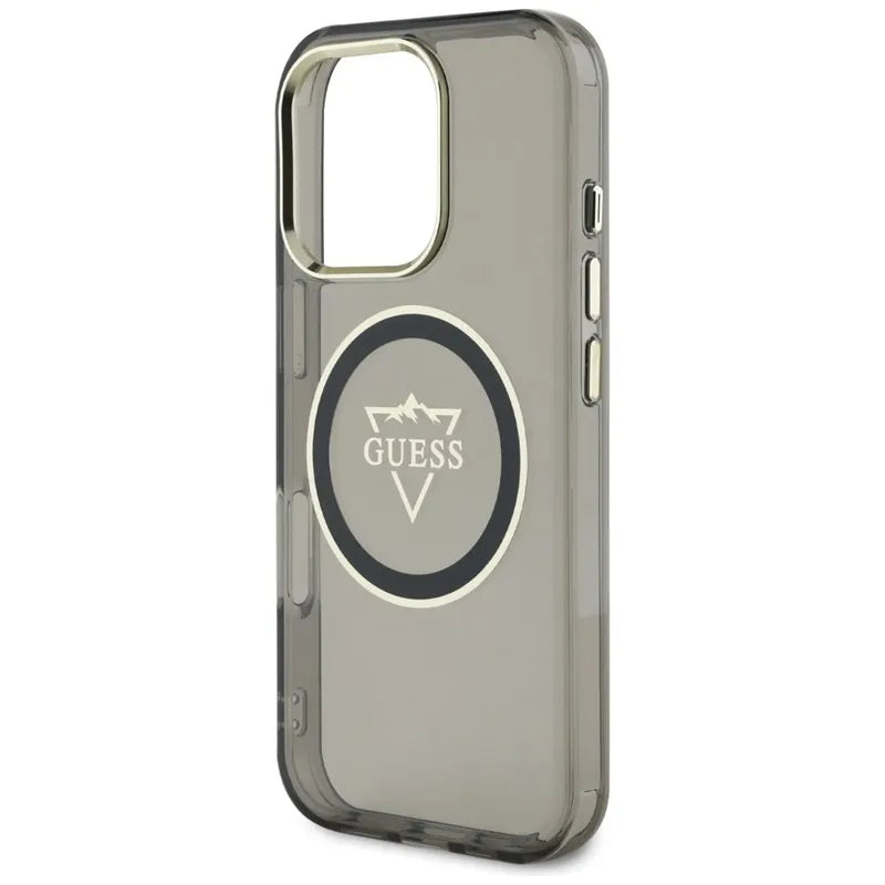 Guess IML Metal Mountain Logo MagSafe – dėklas, skirtas „iPhone 16 Pro“ (juodas)