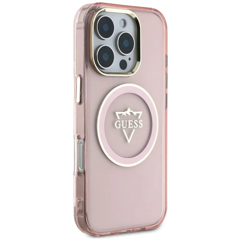 Guess IML Metal Mountain Logo MagSafe – dėklas, skirtas iPhone 16 Pro Max (rožinis)