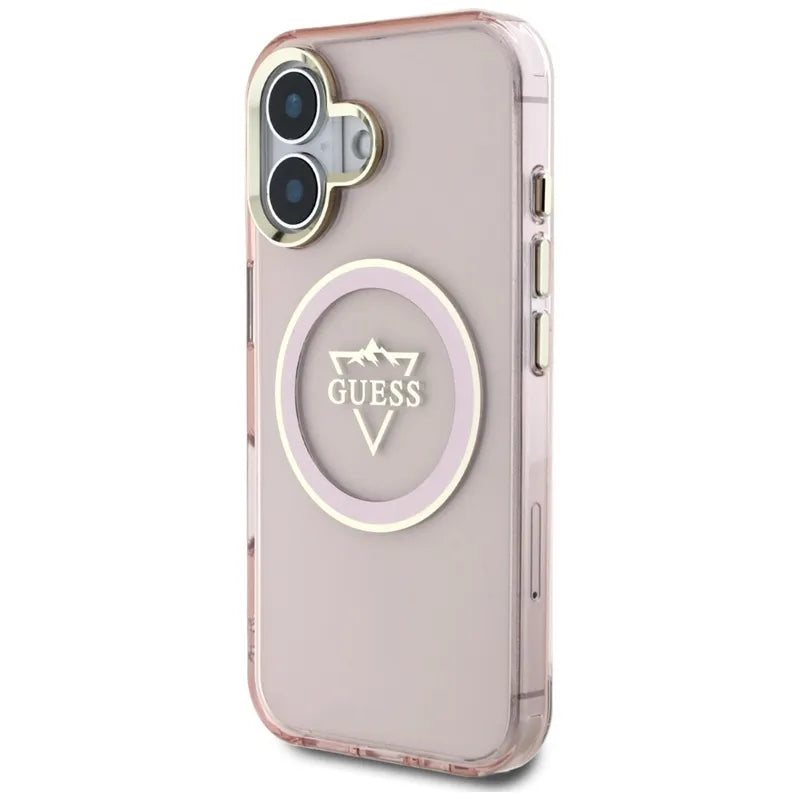 Guess IML Metal Mountain Logo MagSafe – dėklas skirtas iPhone 16 (rožinis)
