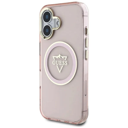 Guess IML Metal Mountain Logo MagSafe – dėklas skirtas iPhone 16 (rožinis)