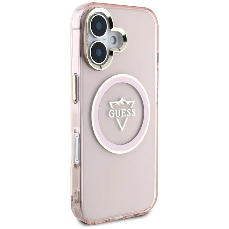 Guess IML Metal Mountain Logo MagSafe – dėklas skirtas iPhone 16 (rožinis)