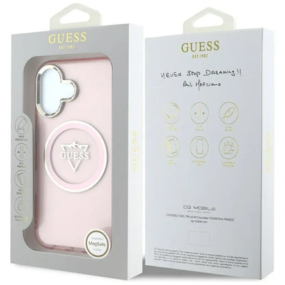 Guess IML Metal Mountain Logo MagSafe – dėklas skirtas iPhone 16 (rožinis)