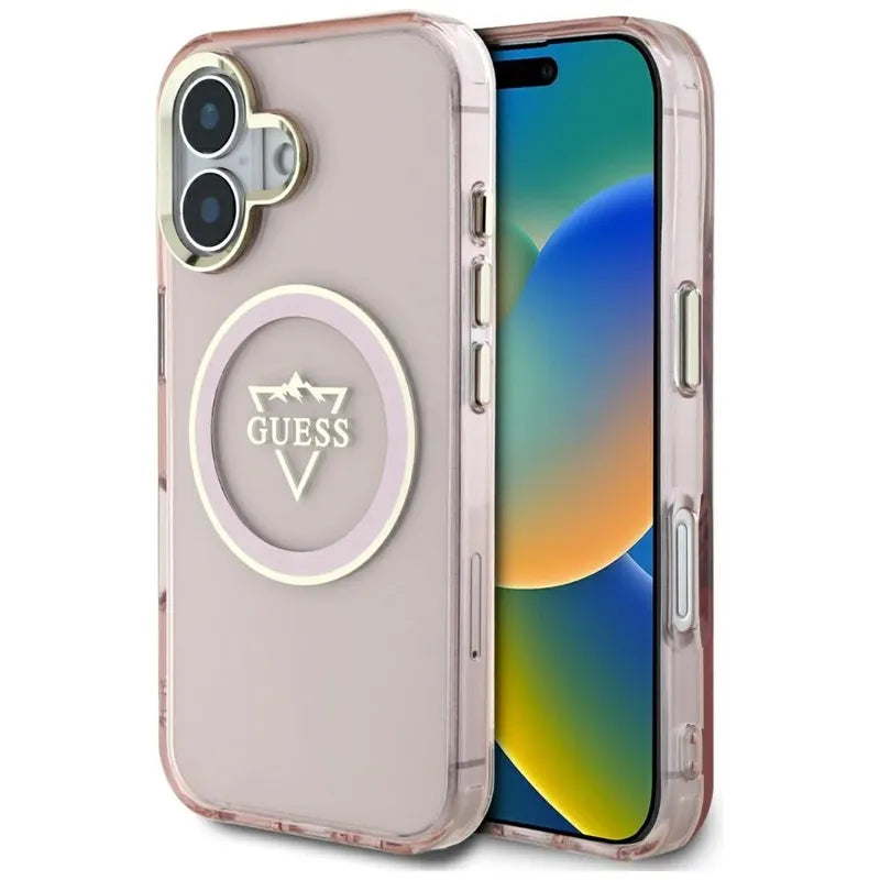 Guess IML Metal Mountain Logo MagSafe – dėklas skirtas iPhone 16 (rožinis)