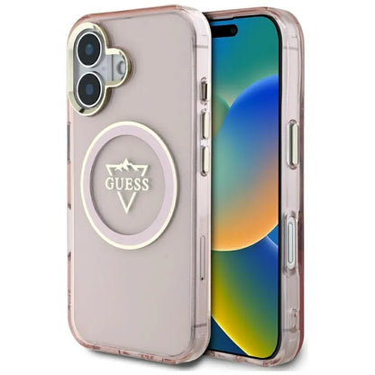 Guess IML Metal Mountain Logo MagSafe – dėklas skirtas iPhone 16 (rožinis)
