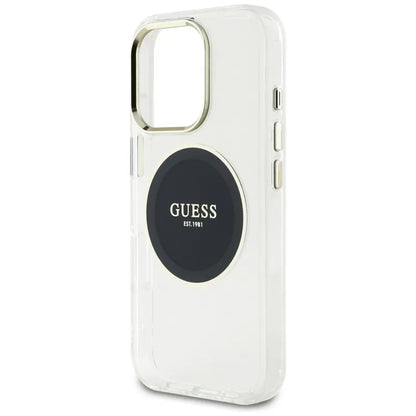Guess IML metalinis spalvotas apskritimas klasikinis logotipas MagSafe – dėklas skirtas „iPhone 16 Pro“ (juodas)