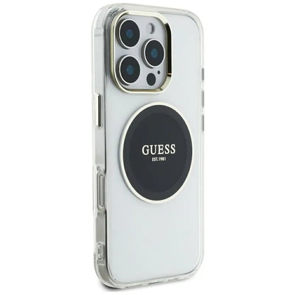 Guess IML metalinis spalvotas apvalus klasikinis logotipas MagSafe – dėklas, skirtas „iPhone 16 Pro Max“ (juodas)