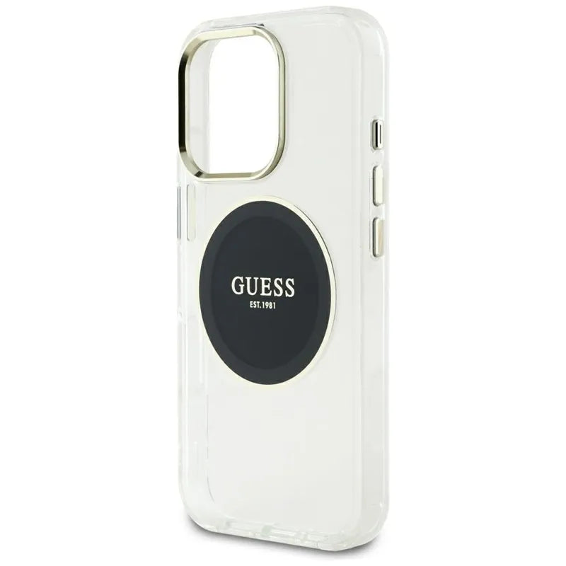 Guess IML metalinis spalvotas apvalus klasikinis logotipas MagSafe – dėklas, skirtas „iPhone 16 Pro Max“ (juodas)