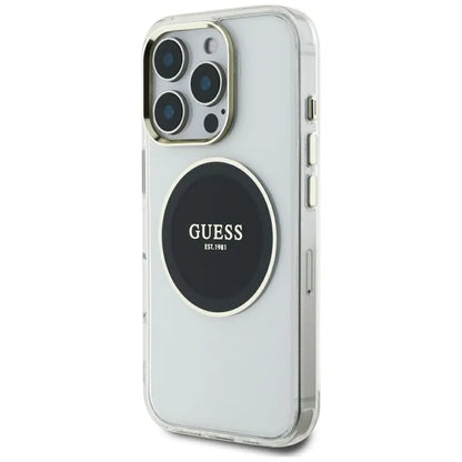 Guess IML metalinis spalvotas apvalus klasikinis logotipas MagSafe – dėklas, skirtas „iPhone 16 Pro Max“ (juodas)