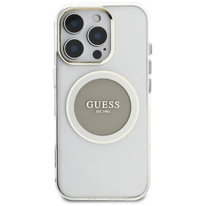 Guess IML Metallic Circle Classic Logo MagSafe – dėklas iPhone 16 Pro (pilkas)