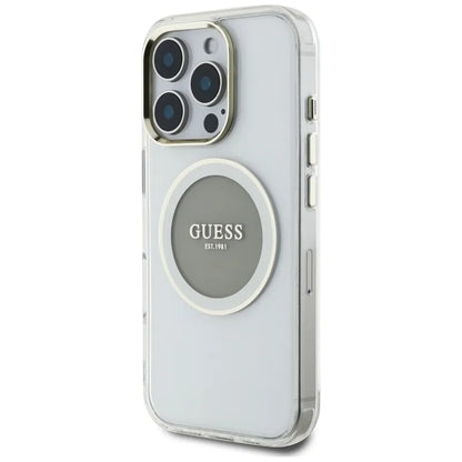 Guess IML Metallic Circle Classic Logo MagSafe – dėklas iPhone 16 Pro (pilkas)