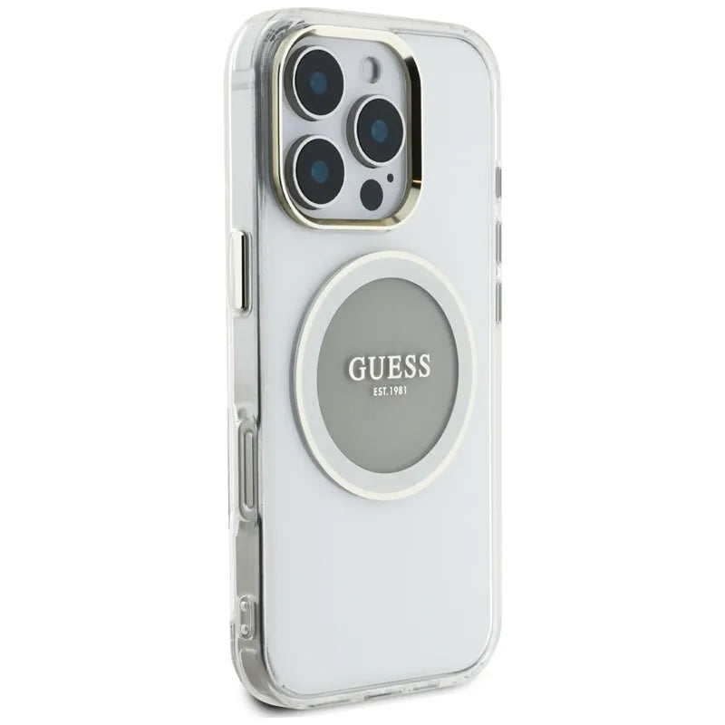 Guess IML Metallic Circle Classic Logo MagSafe – dėklas iPhone 16 Pro (pilkas)