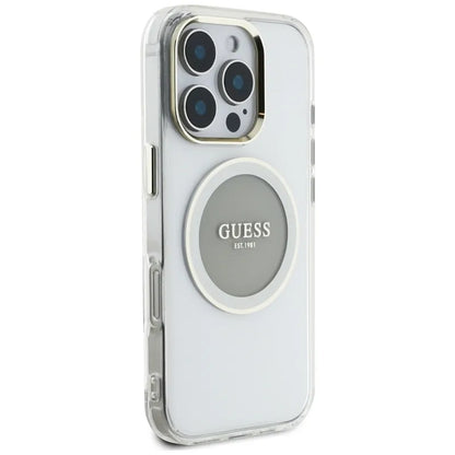 Guess IML Metallic Circle Classic Logo MagSafe – dėklas iPhone 16 Pro (pilkas)
