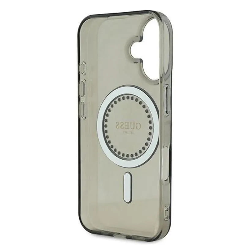 Guess IML Rhinestones MagSafe – Dėklas iPhone 16 (juodas)