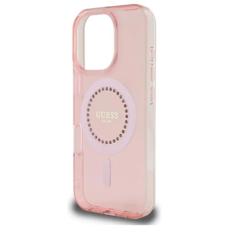 Guess IML Rhinestones MagSafe – dėklas iPhone 16 Pro Max (rožinė)