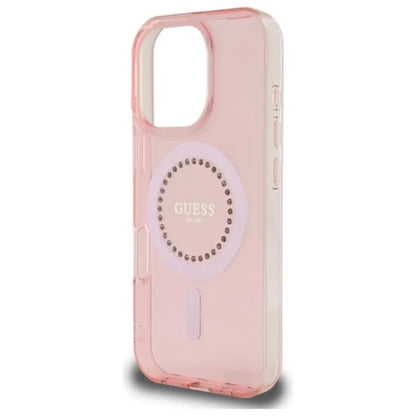 Guess IML Rhinestones MagSafe – dėklas iPhone 16 Pro Max (rožinė)