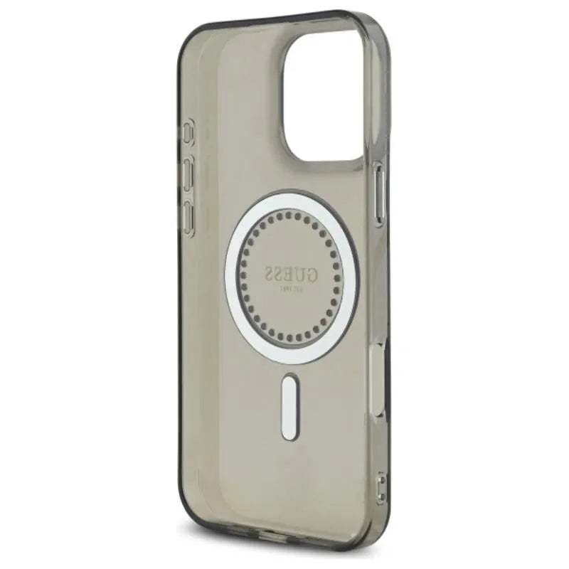 Guess IML Rhinestones MagSafe – dėklas skirtas iPhone 16 Pro Max (juodas)