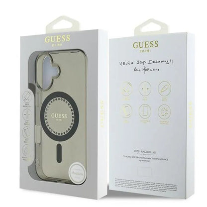 Guess IML Rhinestones MagSafe - "iPhone 16 Plus" dėklas (juodas)