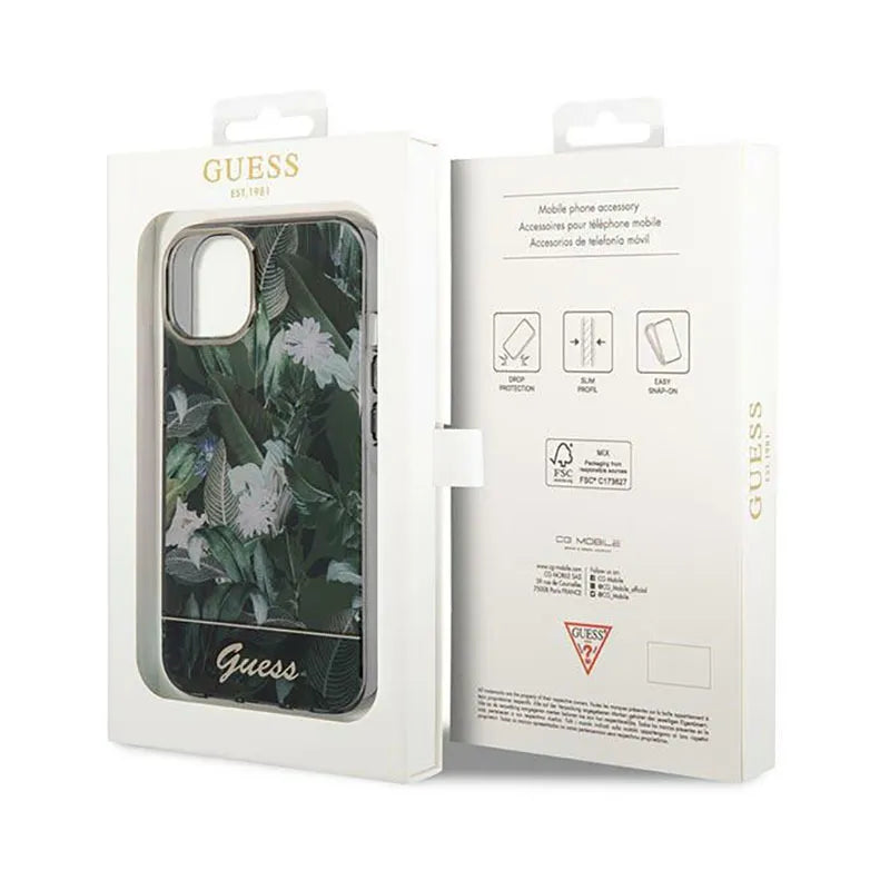 Guess Jungle dėklas – dėklas, skirtas iPhone 14 Plus (žalias)