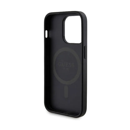 Guess komplektas „MagSafe 4G Metal Gold Logo“ – dėklas + išorinė baterija 5000 mAh MagSafe iPhone 14 Pro (juodas)