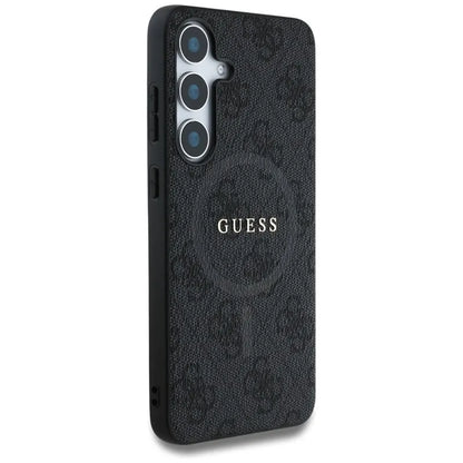 Guess Leather 4G Colored Ring Classic Logo MagSafe – dėklas Samsung Galaxy S25+ (juoda)