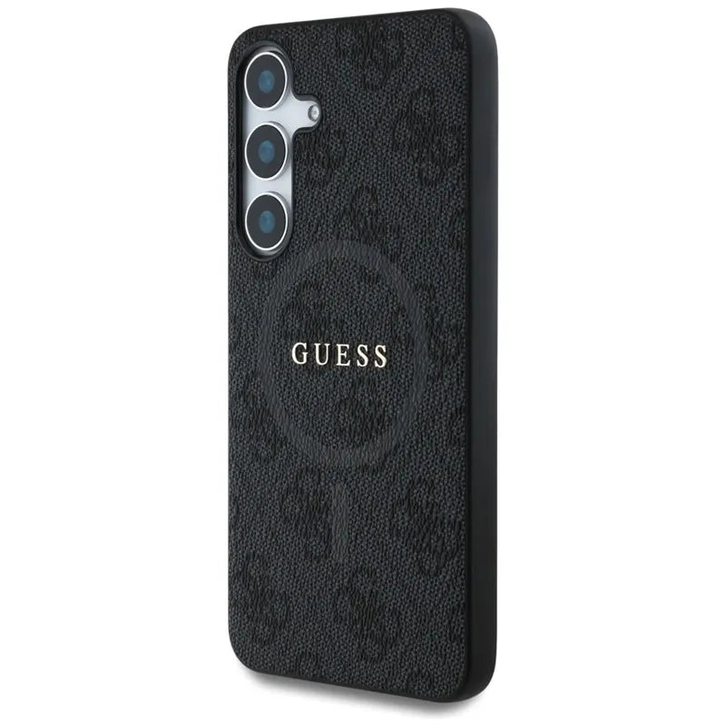 Guess Leather 4G Colored Ring Classic Logo MagSafe – dėklas Samsung Galaxy S25+ (juoda)