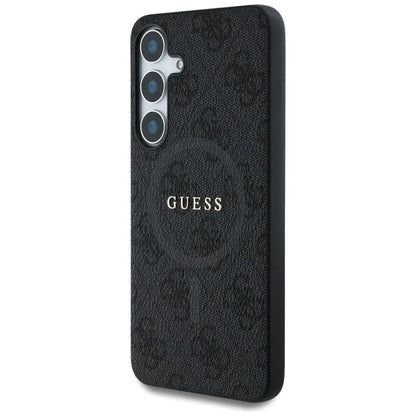 Guess Leather 4G Colored Ring Classic Logo MagSafe – dėklas Samsung Galaxy S25+ (juoda)