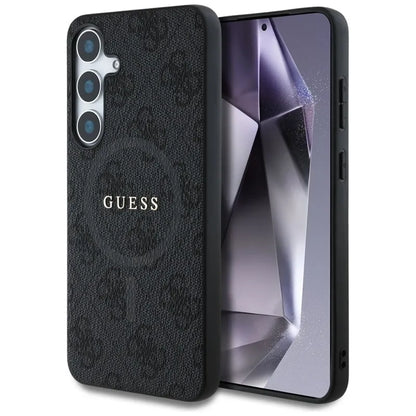 Guess Leather 4G Colored Ring Classic Logo MagSafe – dėklas Samsung Galaxy S25+ (juoda)