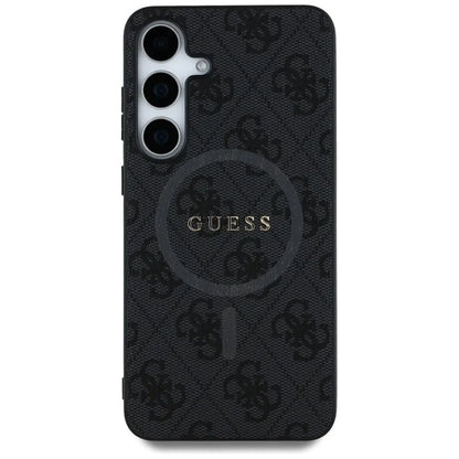 Guess Leather 4G Colored Ring Classic Logo MagSafe – dėklas Samsung Galaxy S25+ (juoda)