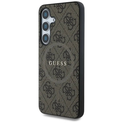 Guess Leather 4G spalvoto žiedo klasikinio logotipo MagSafe – dėklas skirtas Samsung Galaxy S25 (rudas)