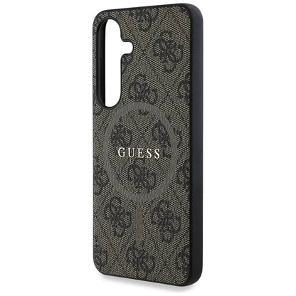 Guess Leather 4G spalvoto žiedo klasikinio logotipo MagSafe – dėklas skirtas Samsung Galaxy S25 (rudas)