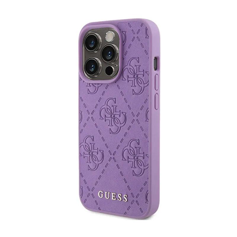 Guess Leather 4G Stamped - Dėklas, skirtas „iPhone 15 Pro Max“ (purpurinė)