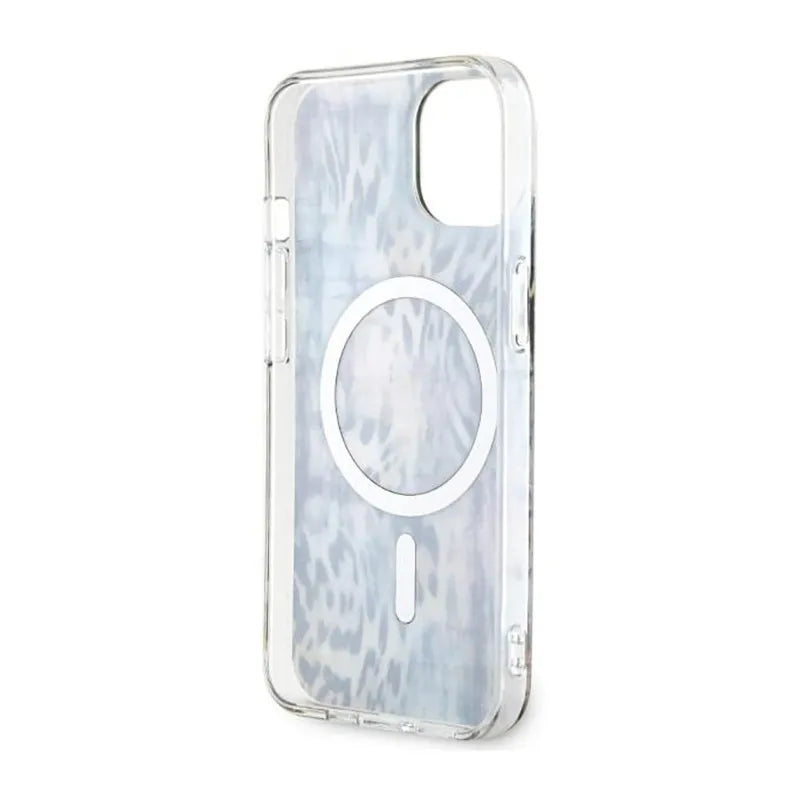 Guess Leopard MagSafe – dėklas iPhone 14 (mėlyna)