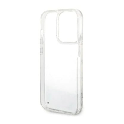 Guess Liquid Glitter Marble – Dėklas, skirtas iPhone 14 Pro Max (baltas)