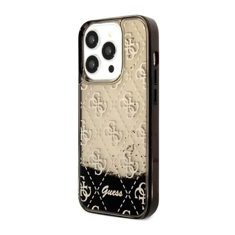 Guess Liquid Glitter skaidrus 4G – dėklas, skirtas „iPhone 14 Pro“ (juodas)