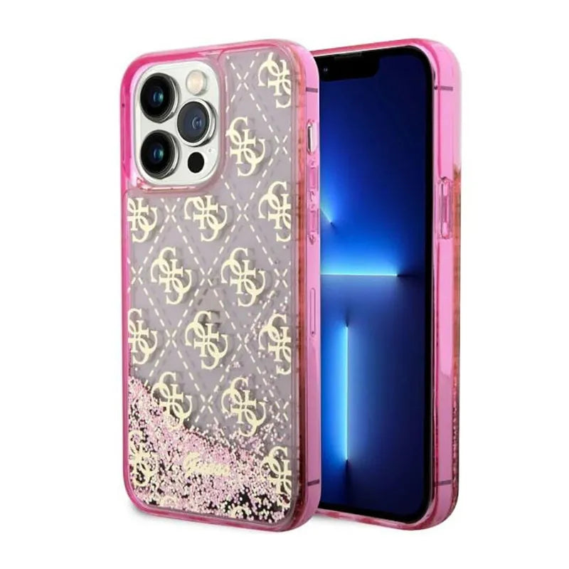 Guess Liquid Glitter Transculent 4G – iPhone 14 Pro Max dėklas (rožinis)