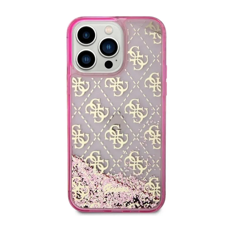 Guess Liquid Glitter Transculent 4G – iPhone 14 Pro Max dėklas (rožinis)