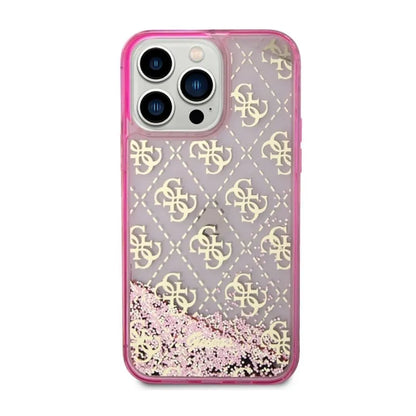 Guess Liquid Glitter Transculent 4G – iPhone 14 Pro Max dėklas (rožinis)