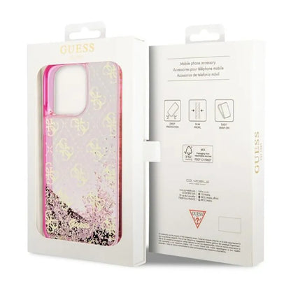 Guess Liquid Glitter Transculent 4G – iPhone 14 Pro Max dėklas (rožinis)