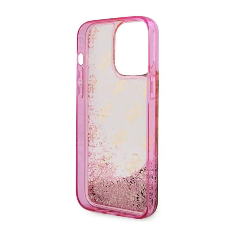 Guess Liquid Glitter Transculent 4G – iPhone 14 Pro Max dėklas (rožinis)