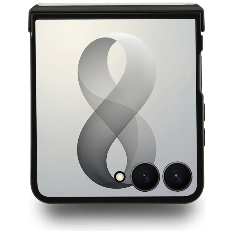 Guess Magnetic Ring Stand Grained Classic Logo MagSafe – dėklas Samsung Galaxy Z Flip 8 (smėlio spalvos)