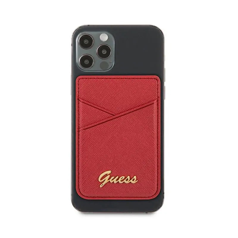 Guess MagSafe Saffiano kortelių dėklas piniginė - magnetinė piniginė (raudona)