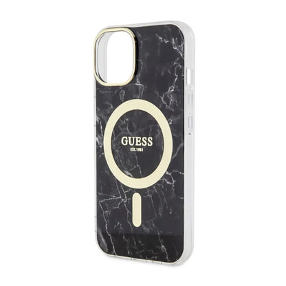 Guess Marble MagSafe – dėklas „iPhone 14 Plus“ (juodas)