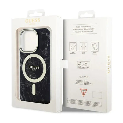 Guess Marble MagSafe - dėklas iPhone 14 Pro Max (juodas)