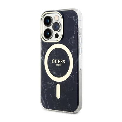 Guess Marble MagSafe - dėklas iPhone 14 Pro Max (juodas)