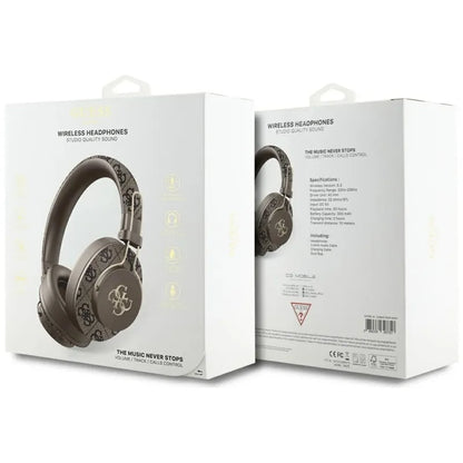 Guess Metal 4G Logo – Belaidės „Bluetooth“ ausinės per ausis ENC (ruda)